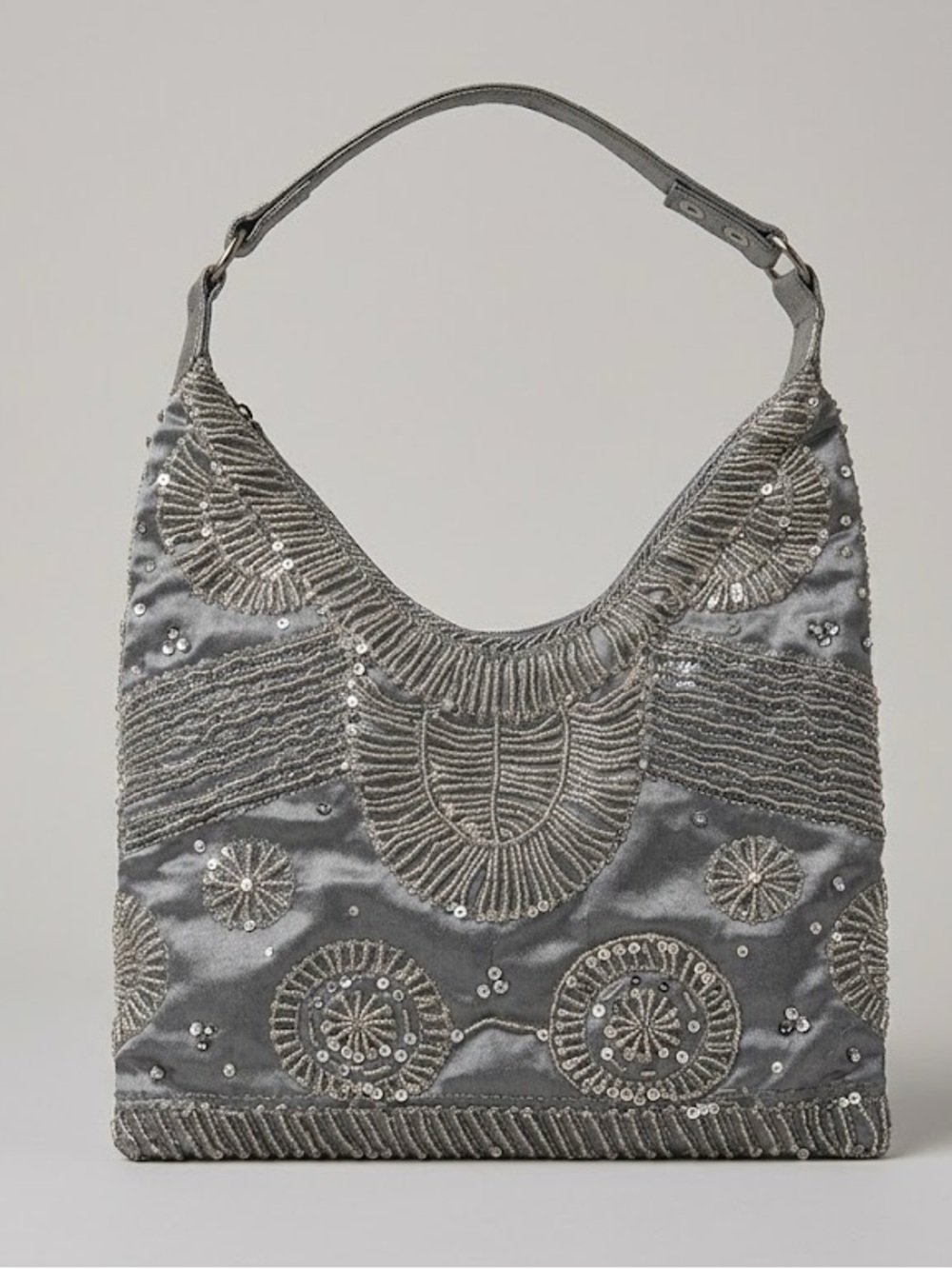 Embellished Silver Beaded Shoulder Bag